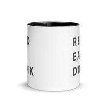 Load image into Gallery viewer, Read. Eat. Drink. Mug with Color Inside - 11 oz