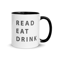 Load image into Gallery viewer, Read. Eat. Drink. Mug with Color Inside - 11 oz