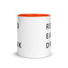 Load image into Gallery viewer, Read. Eat. Drink. Mug with Color Inside - 11 oz