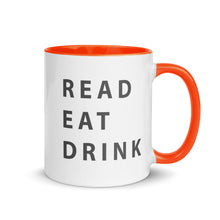 Load image into Gallery viewer, Read. Eat. Drink. Mug with Color Inside - 11 oz