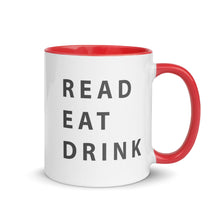 Load image into Gallery viewer, Read. Eat. Drink. Mug with Color Inside - 11 oz