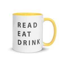 Load image into Gallery viewer, Read. Eat. Drink. Mug with Color Inside - 11 oz