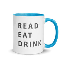 Load image into Gallery viewer, Read. Eat. Drink. Mug with Color Inside - 11 oz
