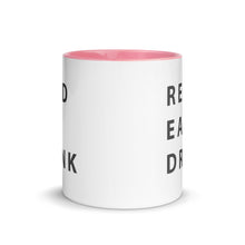 Load image into Gallery viewer, Read. Eat. Drink. Mug with Color Inside - 11 oz
