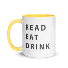 Load image into Gallery viewer, Read. Eat. Drink. Mug with Color Inside - 11 oz
